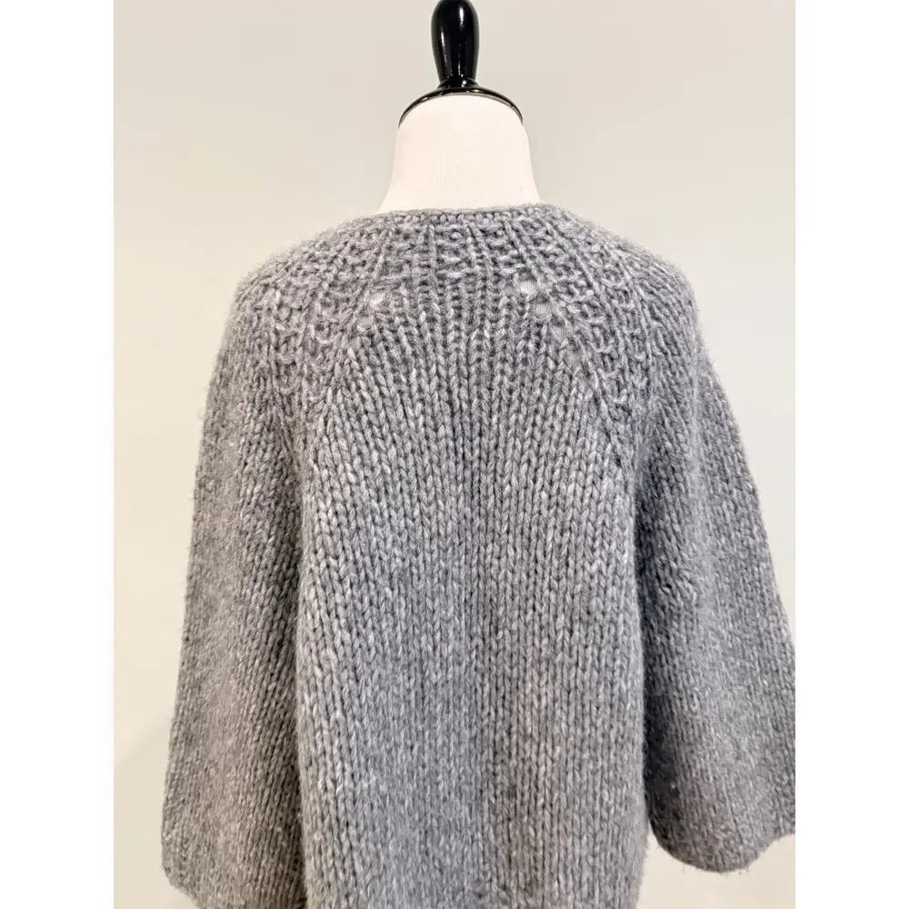 Handmade Hand Knit Chunky Cardigan Sweater Women’s M/L Gray Boxy Loose